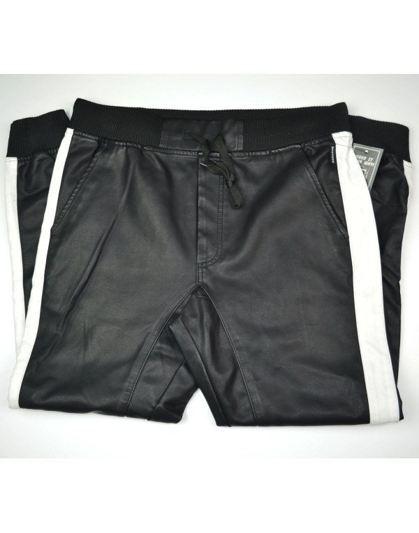 Sheep Leather Sport Track Pant in Black For Men Slim Fit PT7